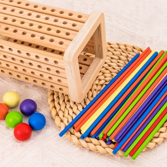 Montessori Game with Colorful Wooden Sticks Tower Dice Ball Wooden Board Games - Picture 1 of 11